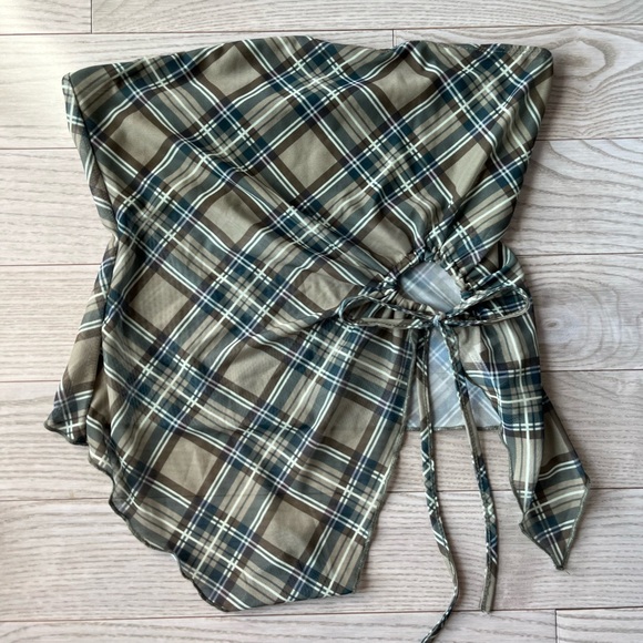 Green Plaid Asymmetric Tube Top - Picture 1 of 2